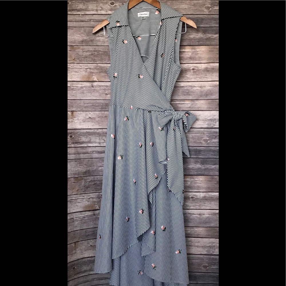 Calvin Klein striped floral wrap dress